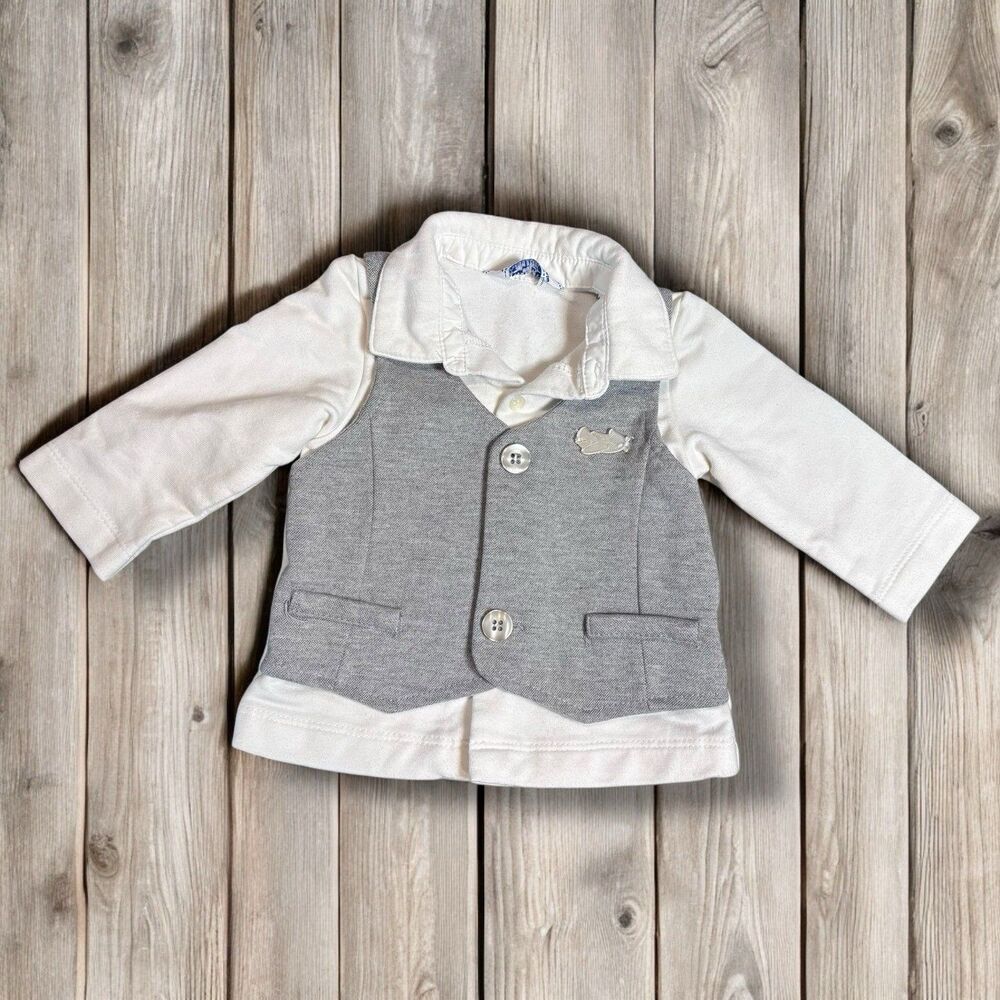 Mayoral Button Up With Attached Vest Airplane Button Size Newborn